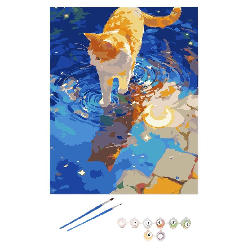 DIY Moon and Cat Digital Oil Painting - Healing Coloring Oil Painting Acrylic Stress Relief Hand-painted Gift